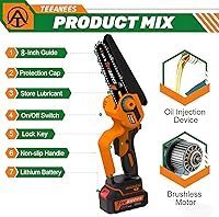 Vista 7 de 8" Brushless Mini Chainsaw Cordless, 1200W Electric Chain Saw with 2x 4000mAh Batteries & 4 Chains, 2-in-1 Dual Bar (8" & 6") Handheld Saw for Tree