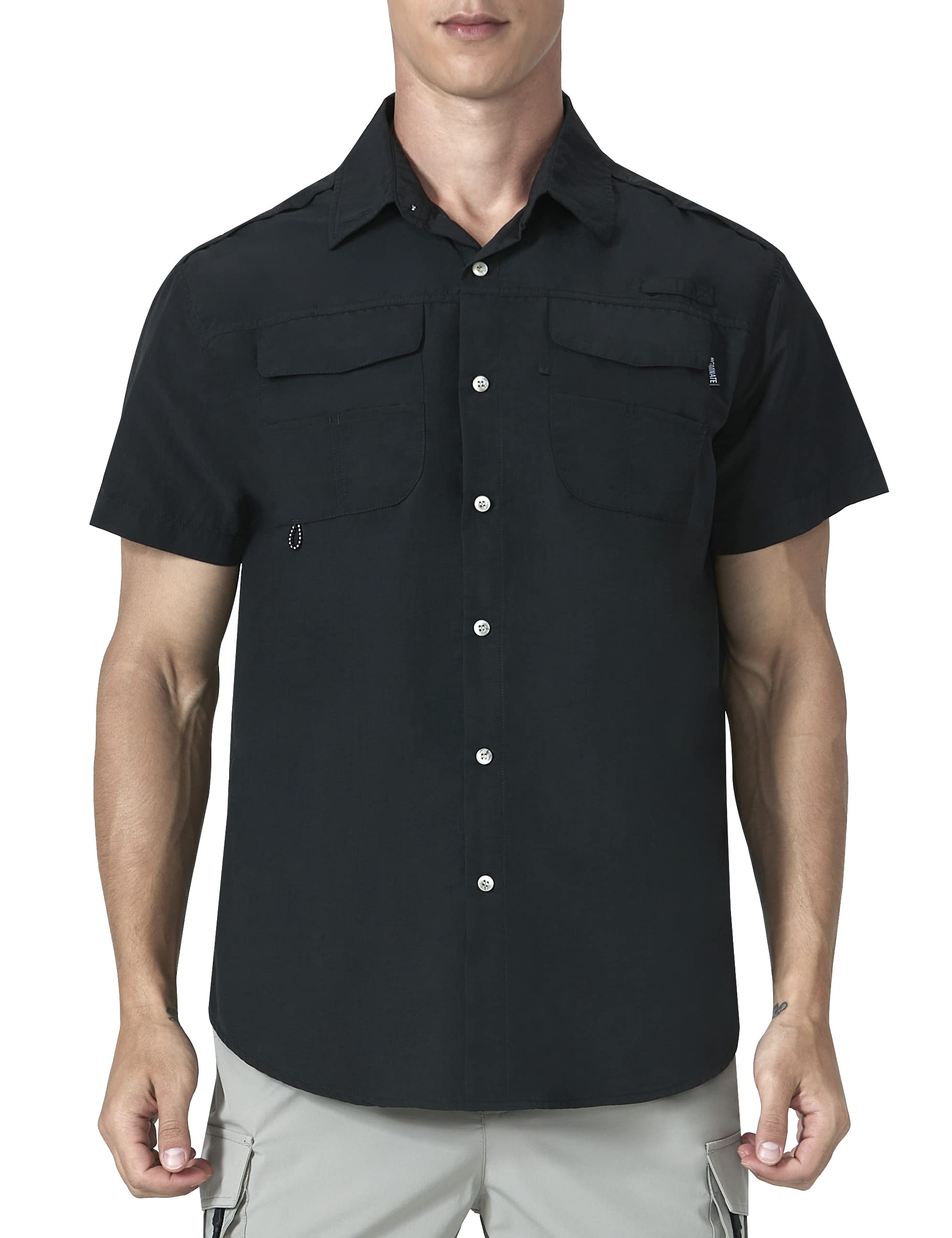 Mens Short Sleeve Fishing Shirts with Velcro Pockets UPF 50+ Sun