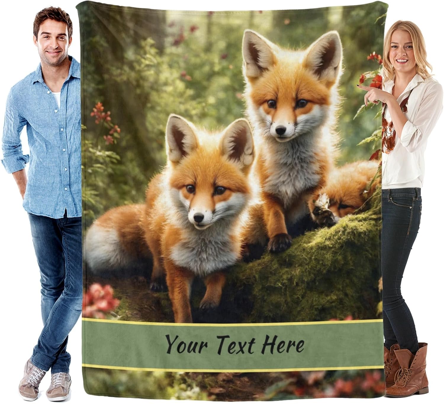 Personalized Fox Throw Blanket, Soft Cozy Birthday Christmas Blanket for Couch Sofa Living Room Bedroom, 50"" x 60""