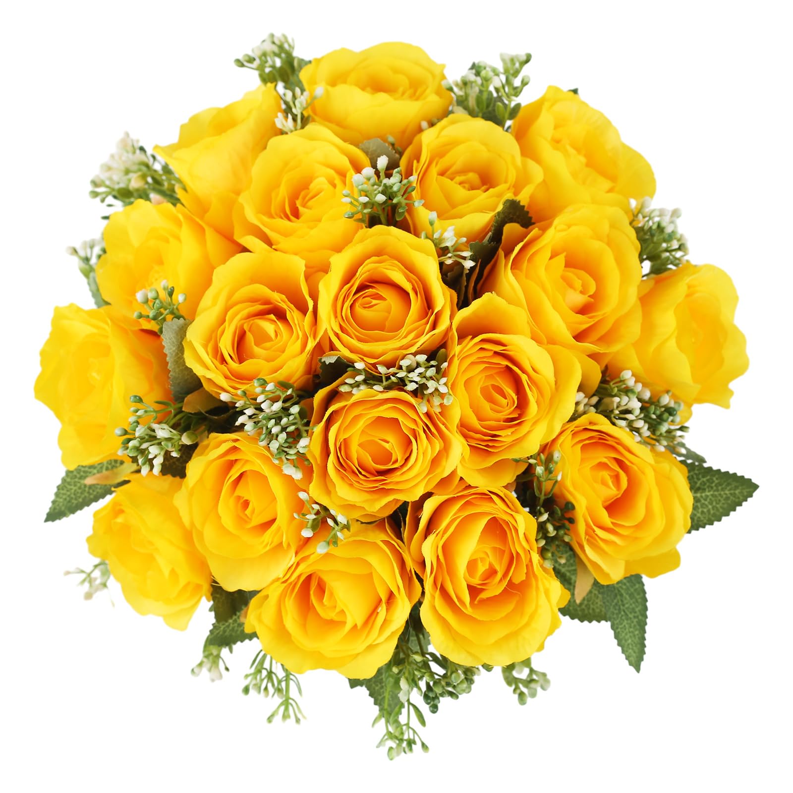 18 Yellow Rose Cemetery Flowers for Grave Silk Memorial Artificial Flowers for Headstones Vase Graveyard Gravesite Funeral Decorations，1 Signature Sympathy Card