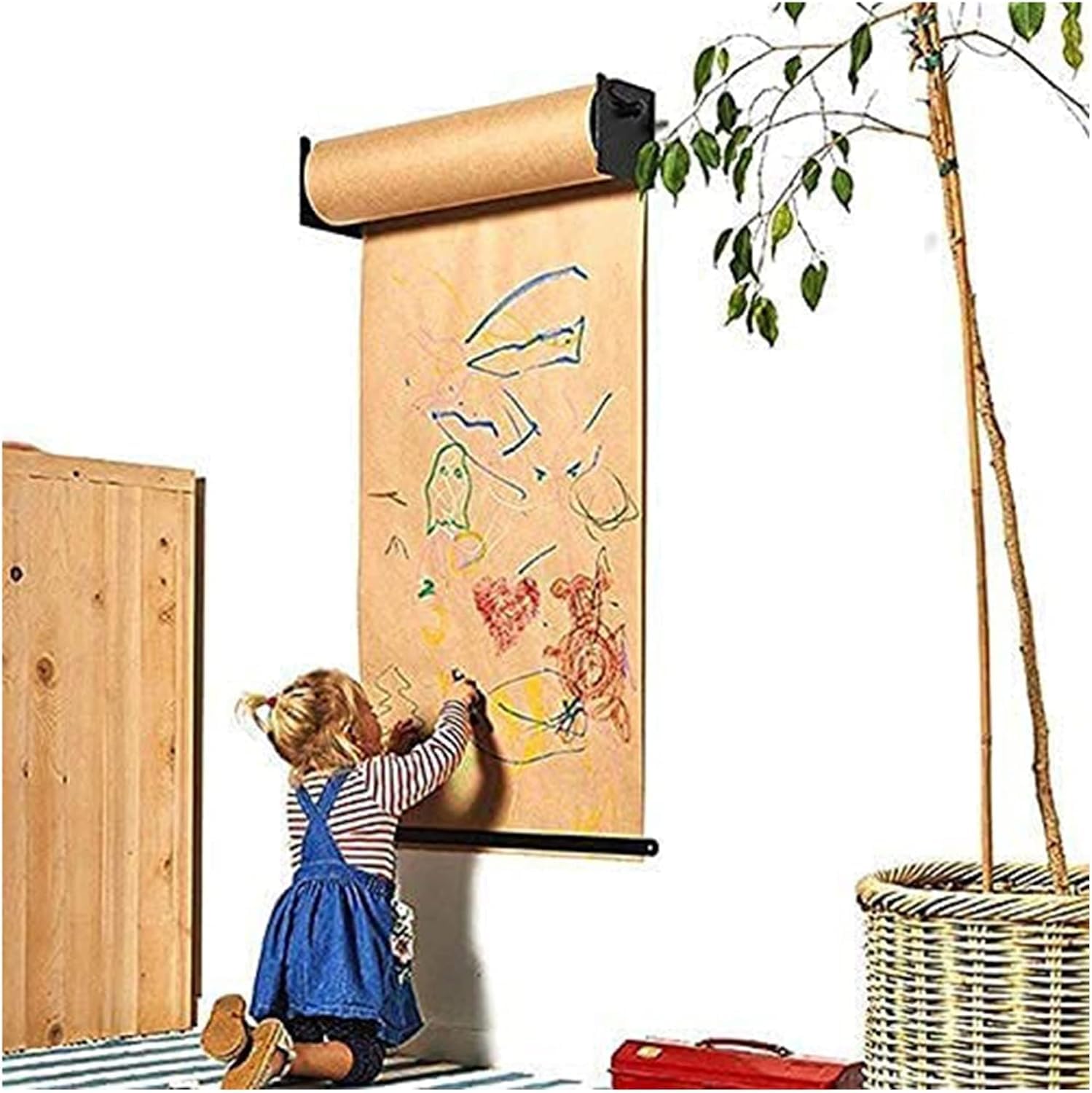 Bulletin Board Paper Wall Mounted Children Doodle Drawing Board, Clothing Store Butcher Paper Roll Holder - Height Adjustable For Craft Poster Art Paper Roll Christmas Bo,Steel Frame Wide-97cm/38.1in
