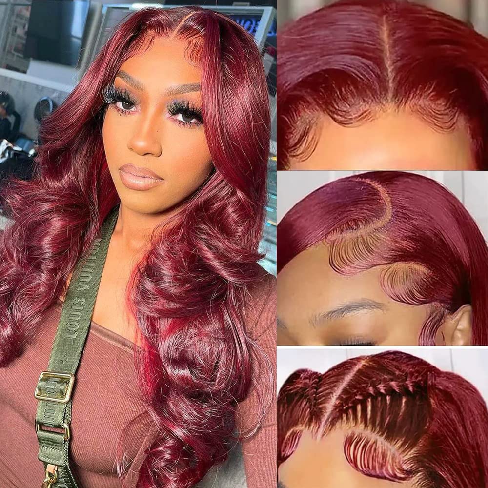 sdamey13x6 Lace Front Wigs Human Hair 99j Burgundy Body Wave 180 Density Glueless Wigs Human Hair Pre Plucked Pre Cut Hd Lace Front Wigs Human Hair Wigs For Women 28 Inch