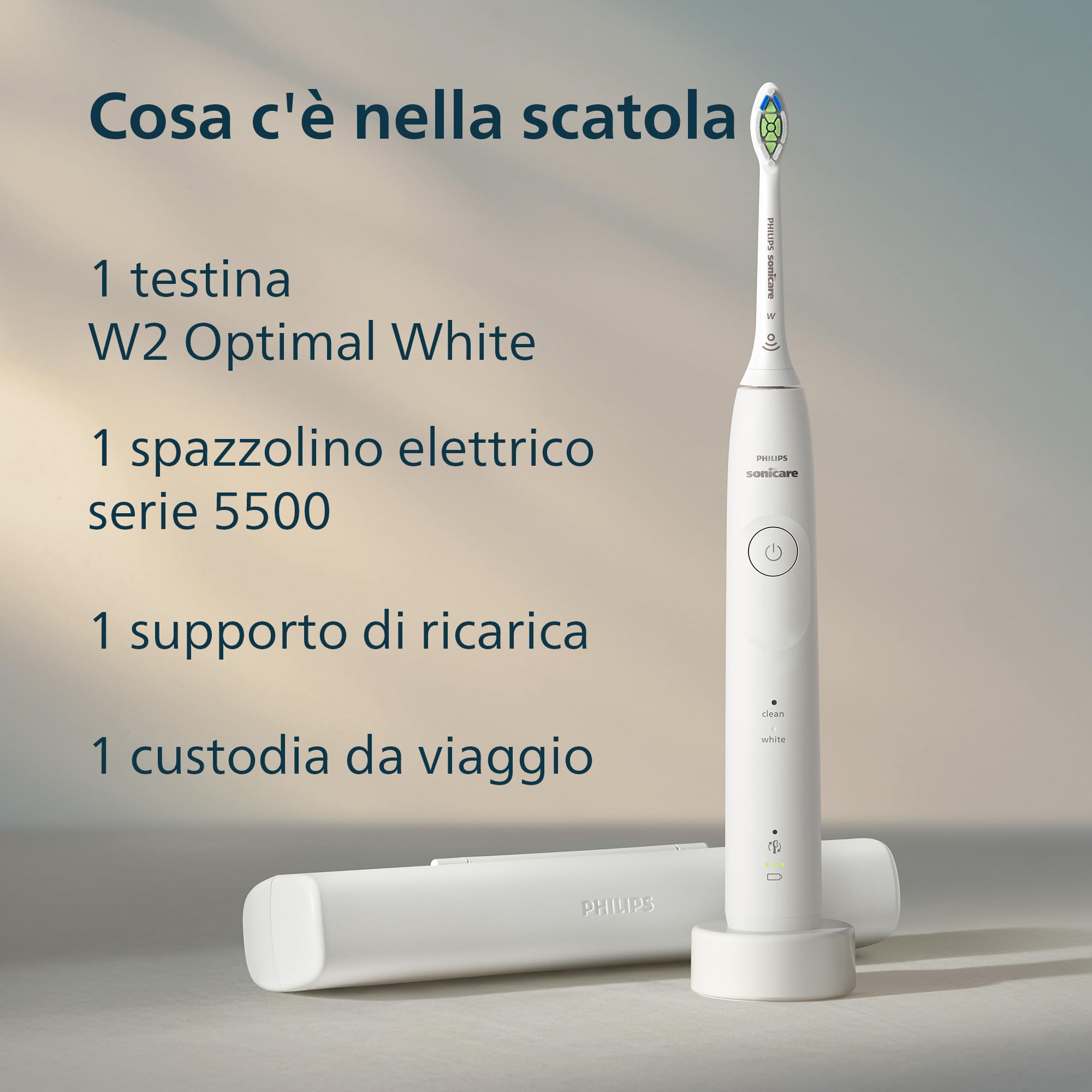 Philips Sonicare 5500, spazzolino elettrico sonico con 2 modalità, avviso di pressione, EasyStart, Smartimer e BrushPacer, bianco, modello HX7110/02 [Nuova tecnologia]