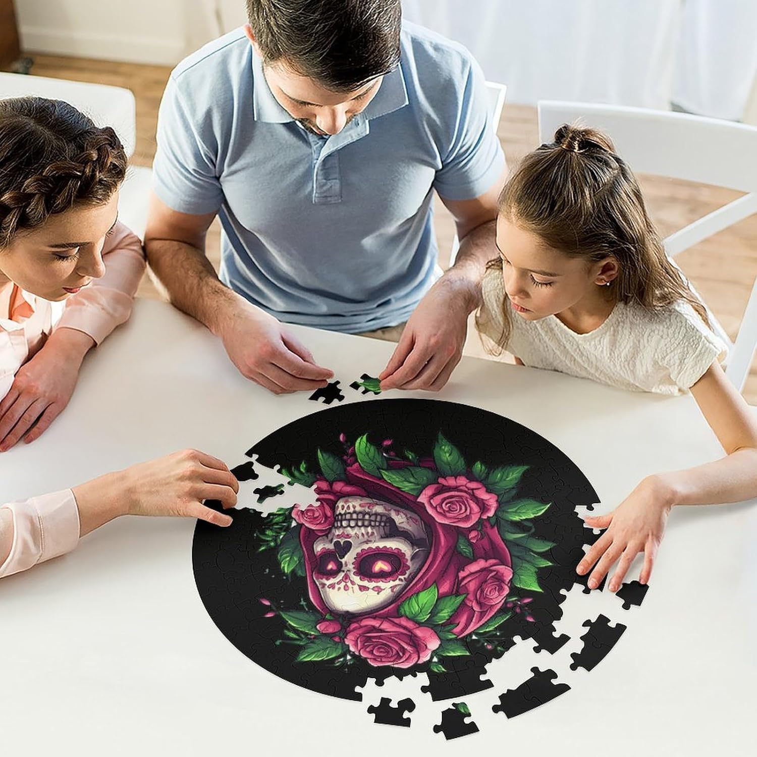 Floral Skull Rose Flowers Wooden Puzzles Irregular Animal Shaped Jigsaw Puzzle Fun Family Game 195 PCS