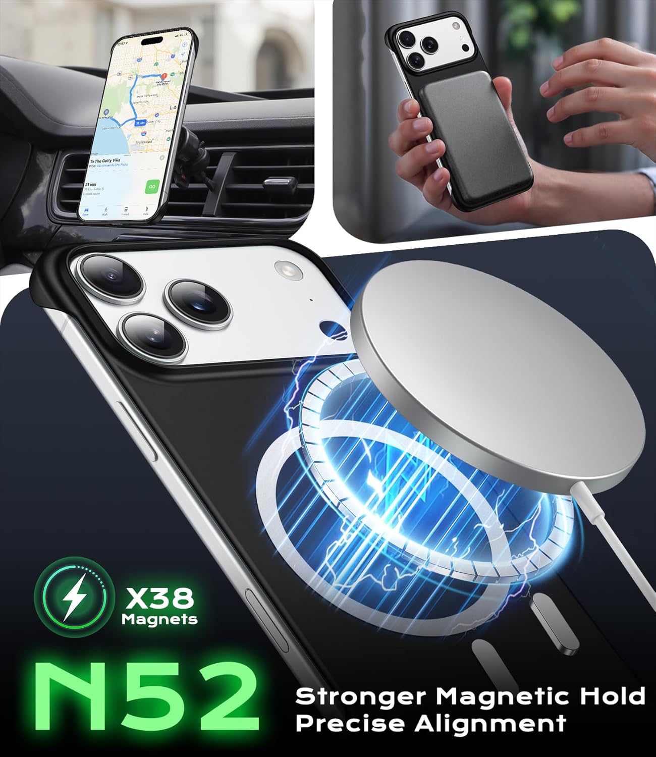 Magnetic Ultra Thin Frosted Designed for iPhone 17 Pro Max Frameless Case 6.9 inch [Compatible with MagSafe] Slim Minimalist Lightweight Matte Hard Cover Protective Borderless Case-Black - Image 5