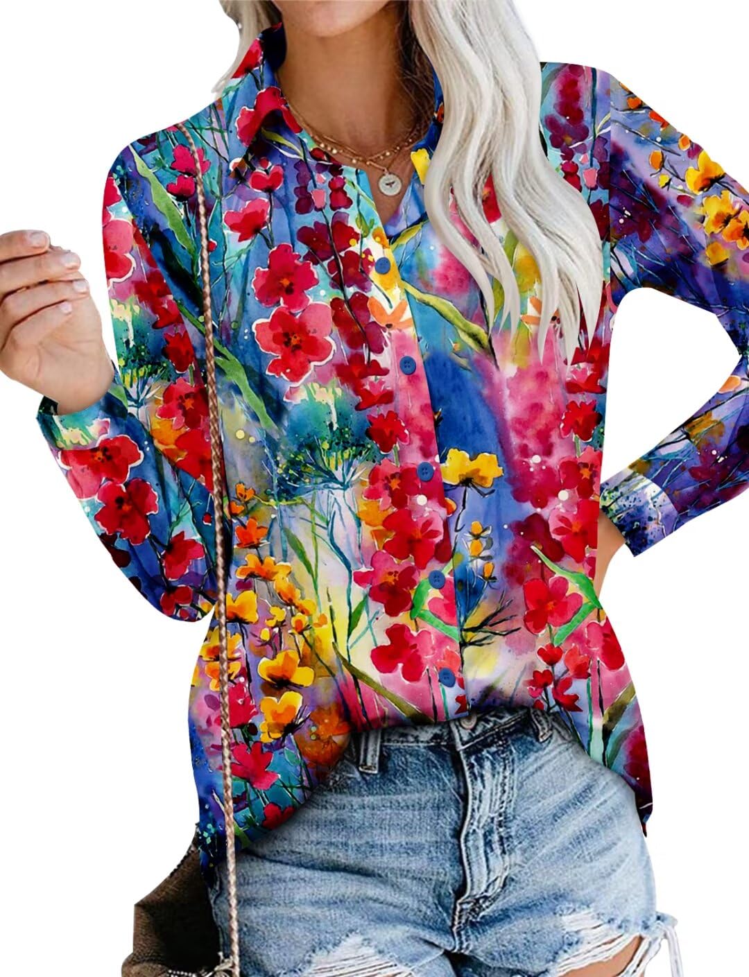 Magritta Women's Shirts Fashion Casual Loose Fit Long Sleeve Button Down Lightweight Collared Blouse Tops