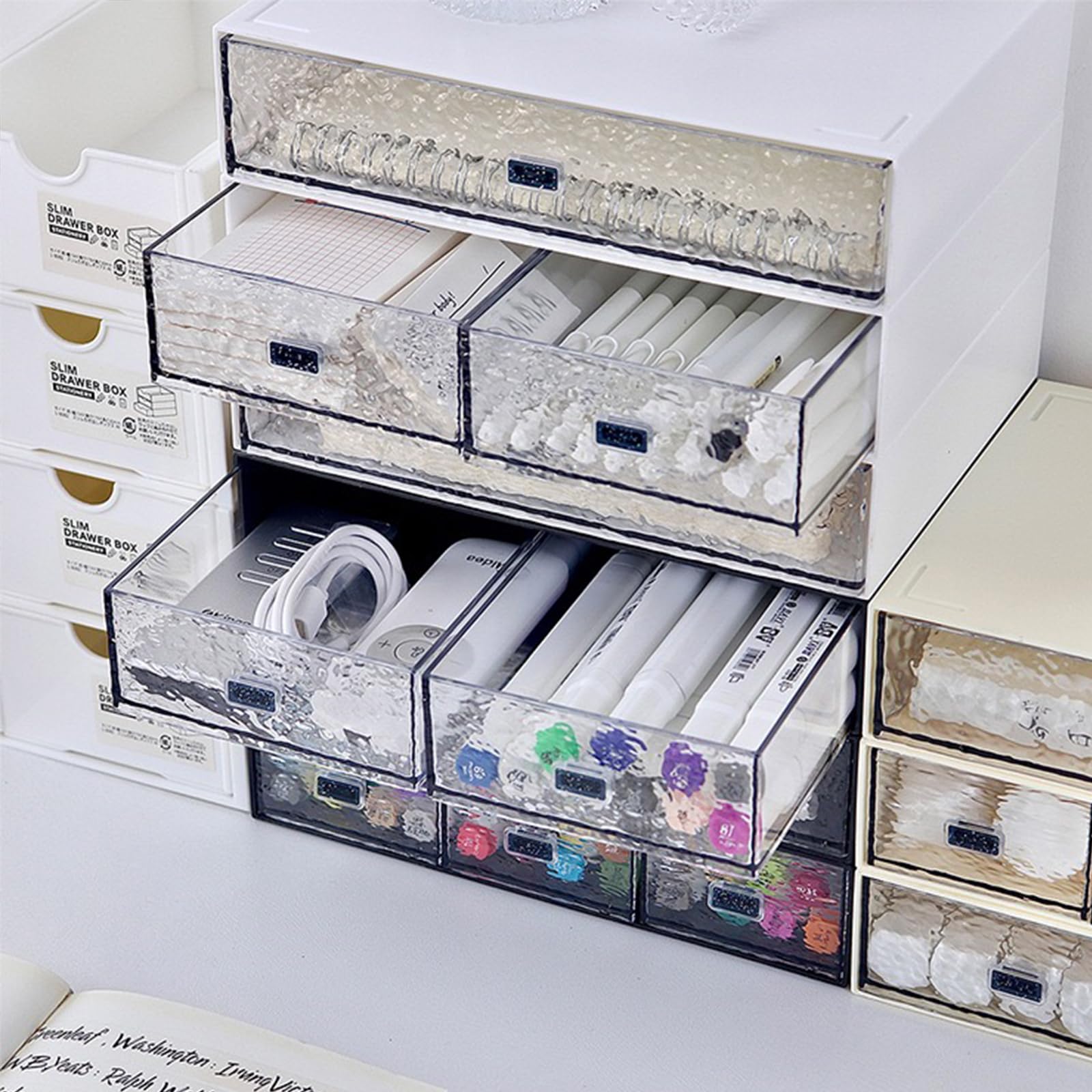 Cajones de escritorio, cajones de plástico apilables, artículos de papelería y suministros de oficina (blanco1, 3 cajones)