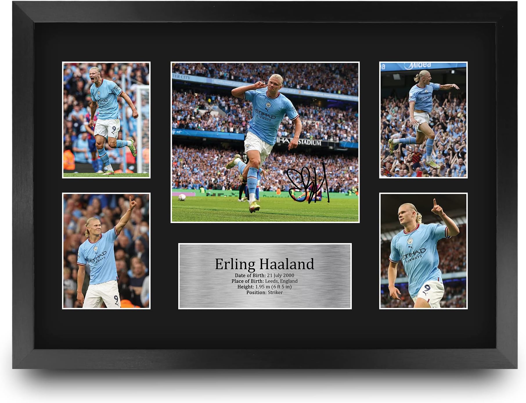 HWC Trading FR A3 Erling Haaland Manchester City Gifts Printed Signed Autograph Picture for Football Fans and Supporters - A3 Framed