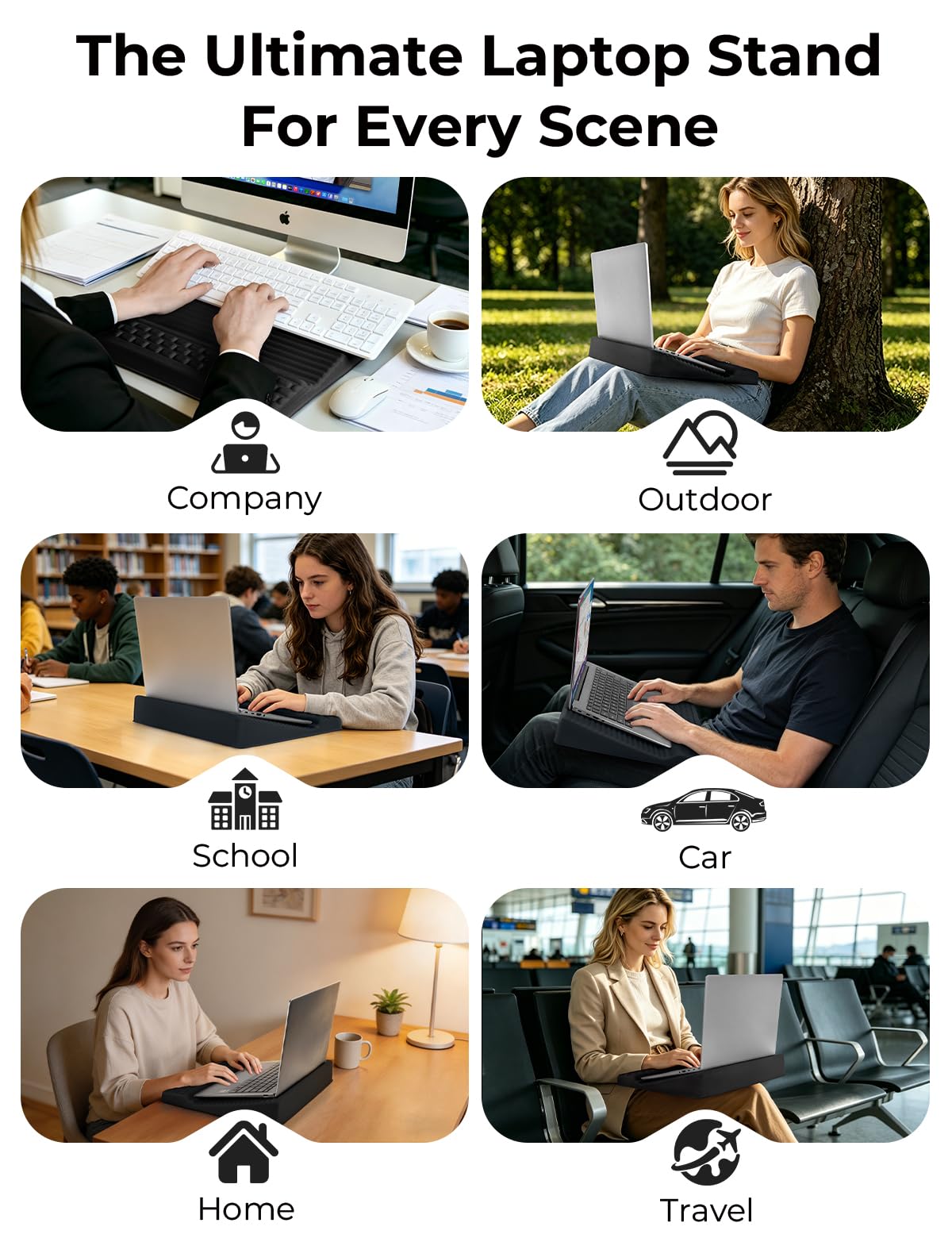 Scrivania per laptop, supporto reversibile per laptop con superficie di raffreddamento, poggiapolsi morbido, vassoio portatile leggero, scrivania regolabile per casa e ufficio, adatta a