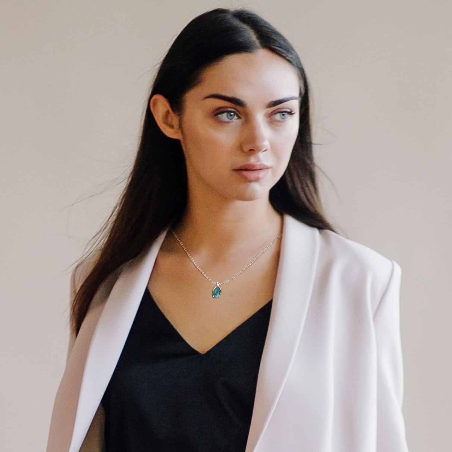 Natural Raw Chrysocolla Pendant Necklace for Women in Sterling SIlver - Healing Gemstone Jewelry - Gemstone Jewelry Gifts for Her Birthday, Anniversary, Graduation, Valentines - Image 4