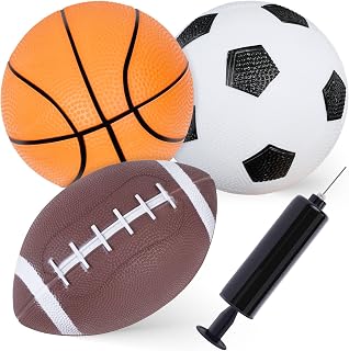 Shindel 3-Pack Mini Sports Balls for Toddlers: 5-Inch Soccer, Basketball & 7-Inch Football with Air Pump - Kids Party Favors, Skill Building Toys