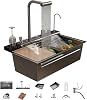 Dual Waterfall Kitchen Sink,Modern Kitchen Sink with Soap Dispenser,Stainless Steel Digital Smart Sinks with Pull-Out Faucet Single Bowl Workstation Sinks with Honeycomb 80 x 46 CM
