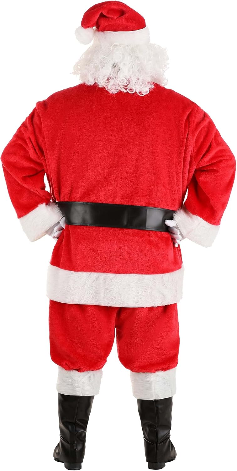 Plus Size Santa Suit | Red Jacket And Pants With White Edging, Plush Hat, Belt, Gloves, Boot Covers, Wig, Beard