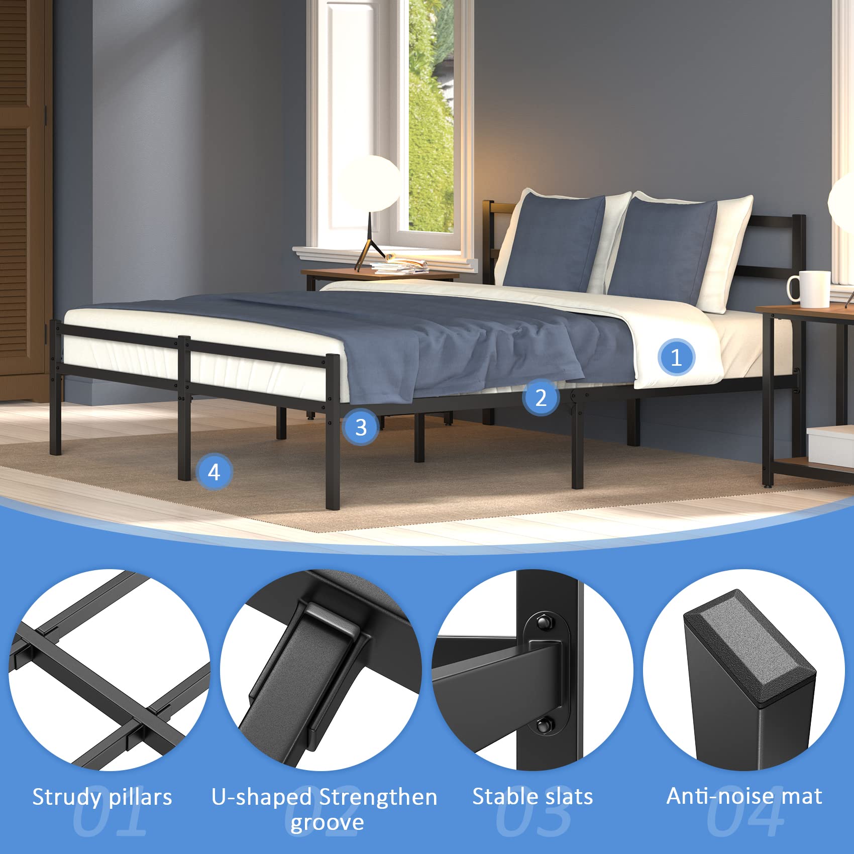 Mr IRONSTONE King Bed Frame with Headboard and Footboard, 14 Inch