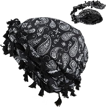DouuYuhet Turban Head Scarf for Hair Halo Turban for Mens Satin Lined Turban for Mens Silky Head Wraps with Long Twist Straps