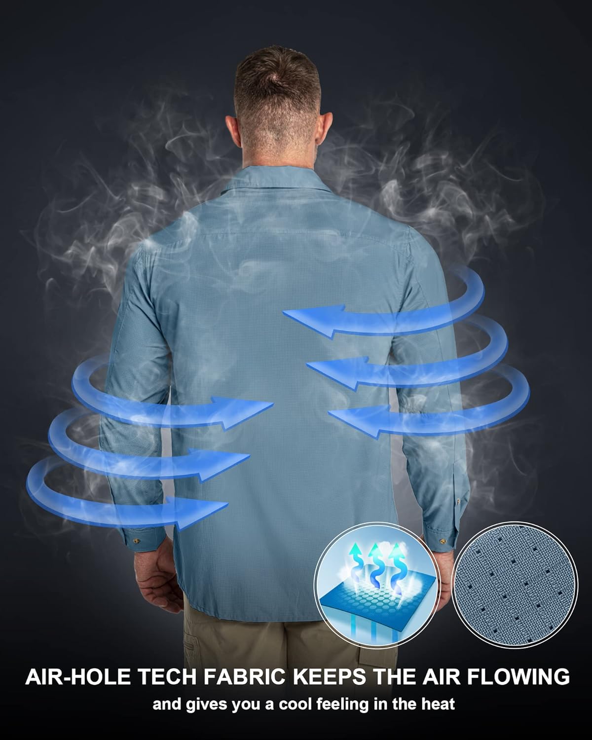 33,000ft Men's Long Sleeve Sun Protection Shirt UPF 50+ UV Quick Dry Cooling Fishing Shirts for Travel Safari Camping Hiking