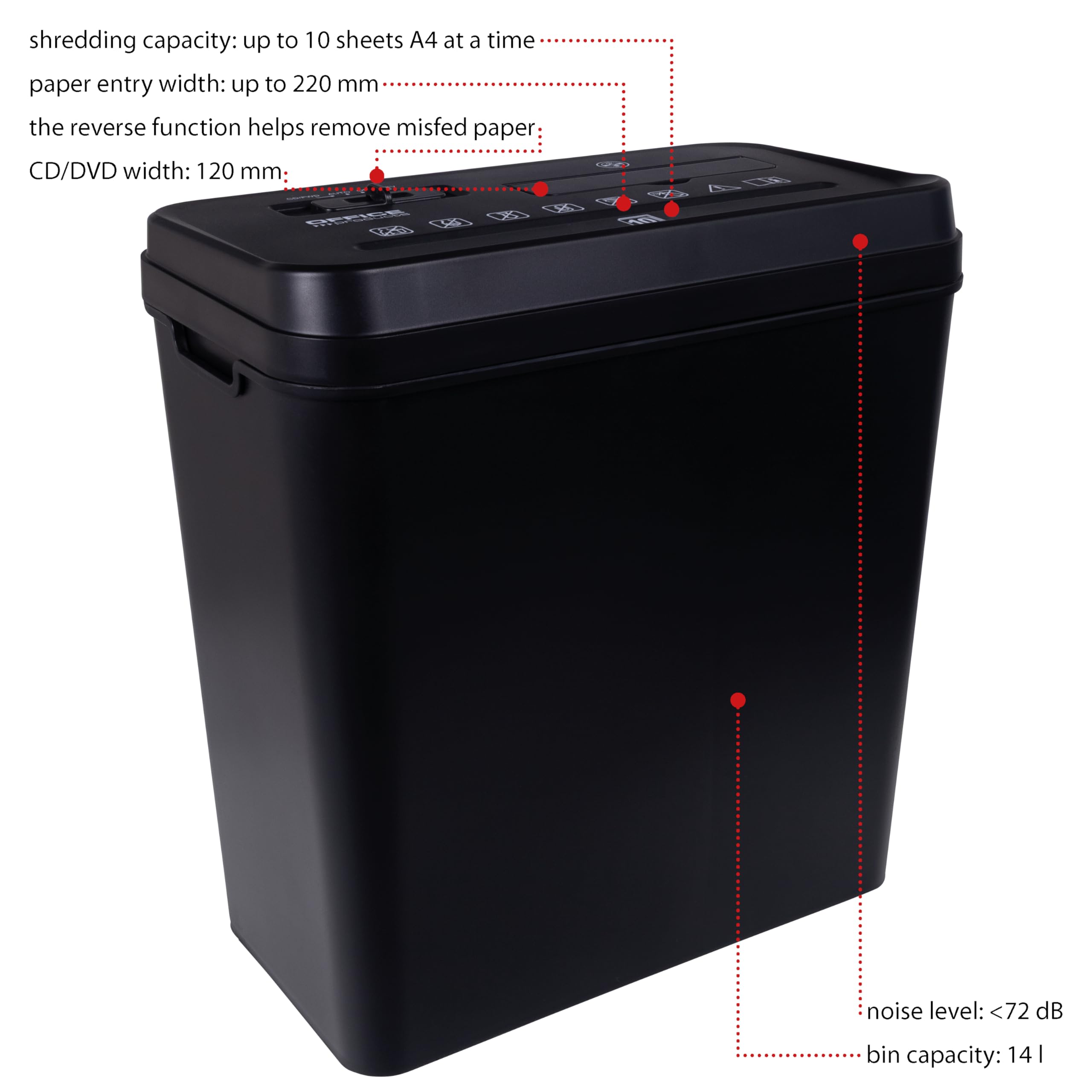 Office Products Destructeur de Documents/Cartes de crédit/Bandes/Jusqu’à 10 Feuilles A4/Corbeille 14 l/Noir/Déchiqueteuse Électrique Compacte pour Maison et Bureau