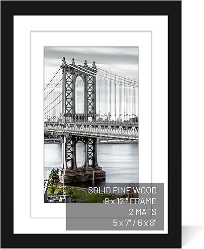 Portarretratos de madera maciza de 9 x 12 pulgadas, fotos de 6 x 8 o 5 x 7 pulgadas con paspartú o marco de 9 x 12 pulgadas sin paspartú, marco de