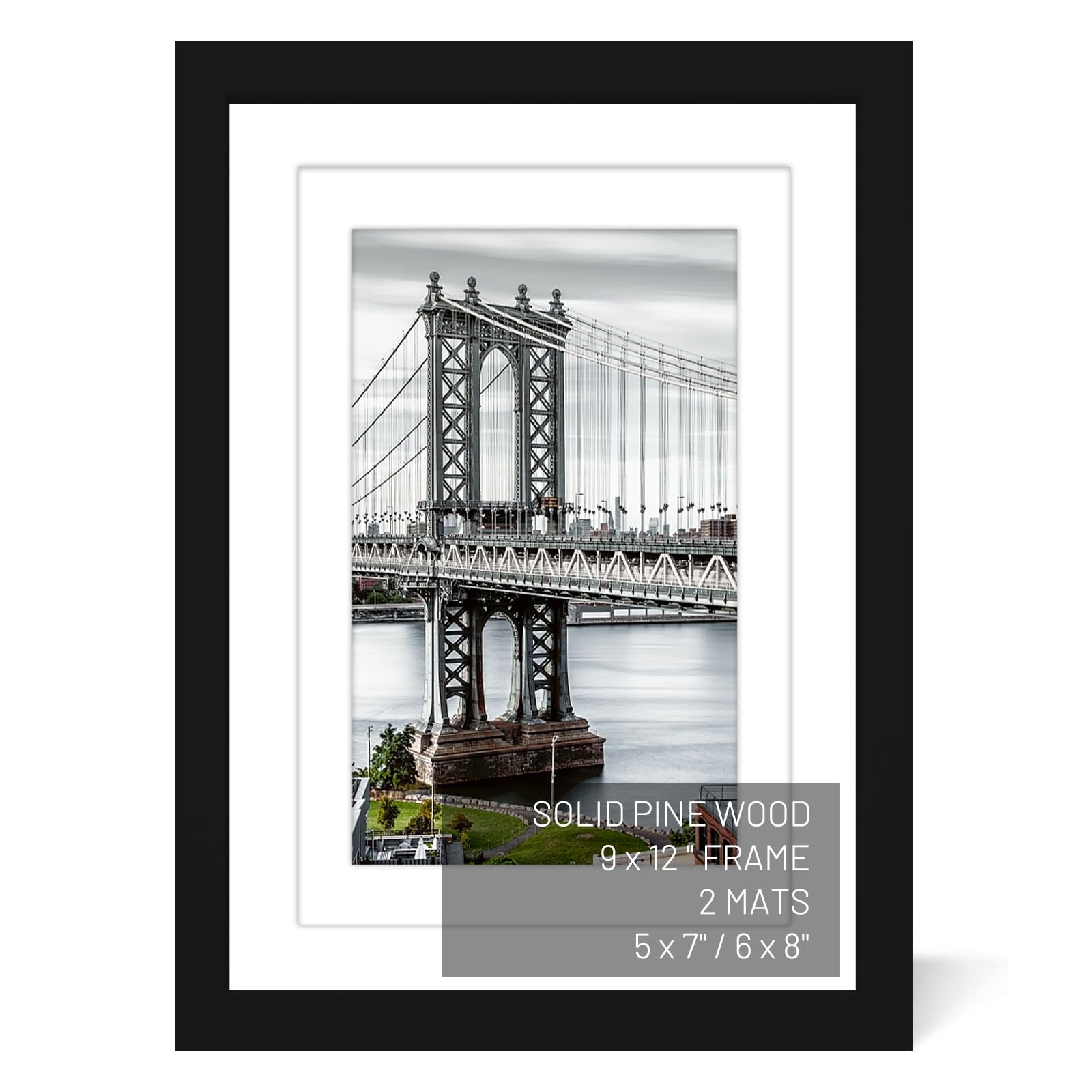 Photo 1 of UHFWIFR 9x12 Picture Frames Solid Wood Display Pictures 6x8 or 5x7 with Mat or 9x12 Frame without Mat Poster Photo Frame Art with 2 Mats for Wall Mounting or Table Top(Black)