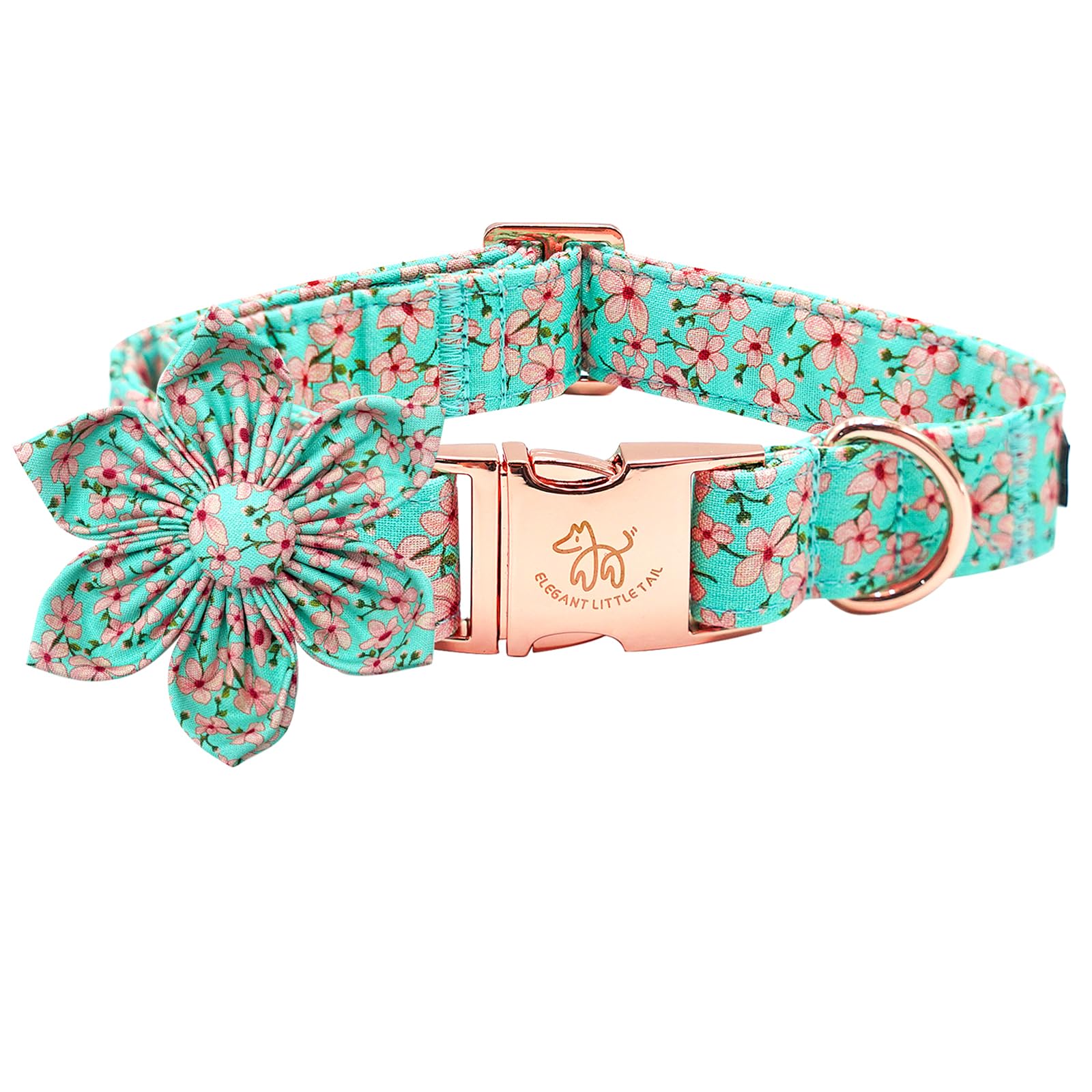 Elegant little tail Dog Collar, Spring Pet Collar with Flower Dog Durable Pink Flower Print Dog Collars Girl Pet Gift Adjustable Dog Collar for