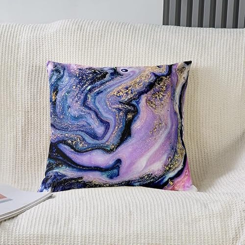 Set Of 2 Marble Throw Pillow Covers, Purple Golden Marble Cushion Case For Home Living Room Decor, Reversible Modern Marble Decorative Throw Cushion Case, 20X20 Inches #TOP1