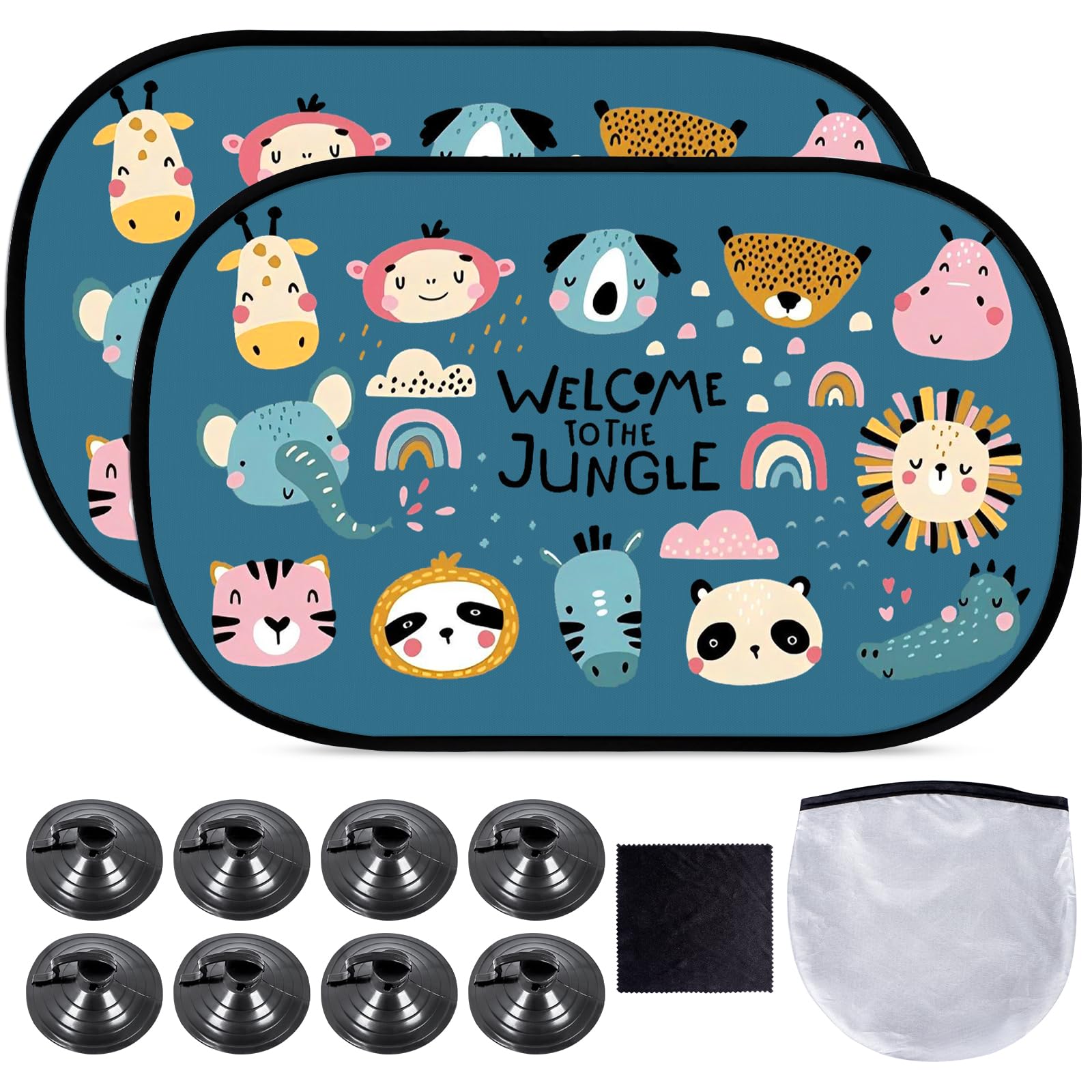 Car Sun Shade for Baby, 2 Pack Children's Car Window Shades with UV Protection(51x32cm), Sun Visor Cars Baby, Side Window Sunshades with Cute Animal Motifs for Sedan/SUV/Minivan