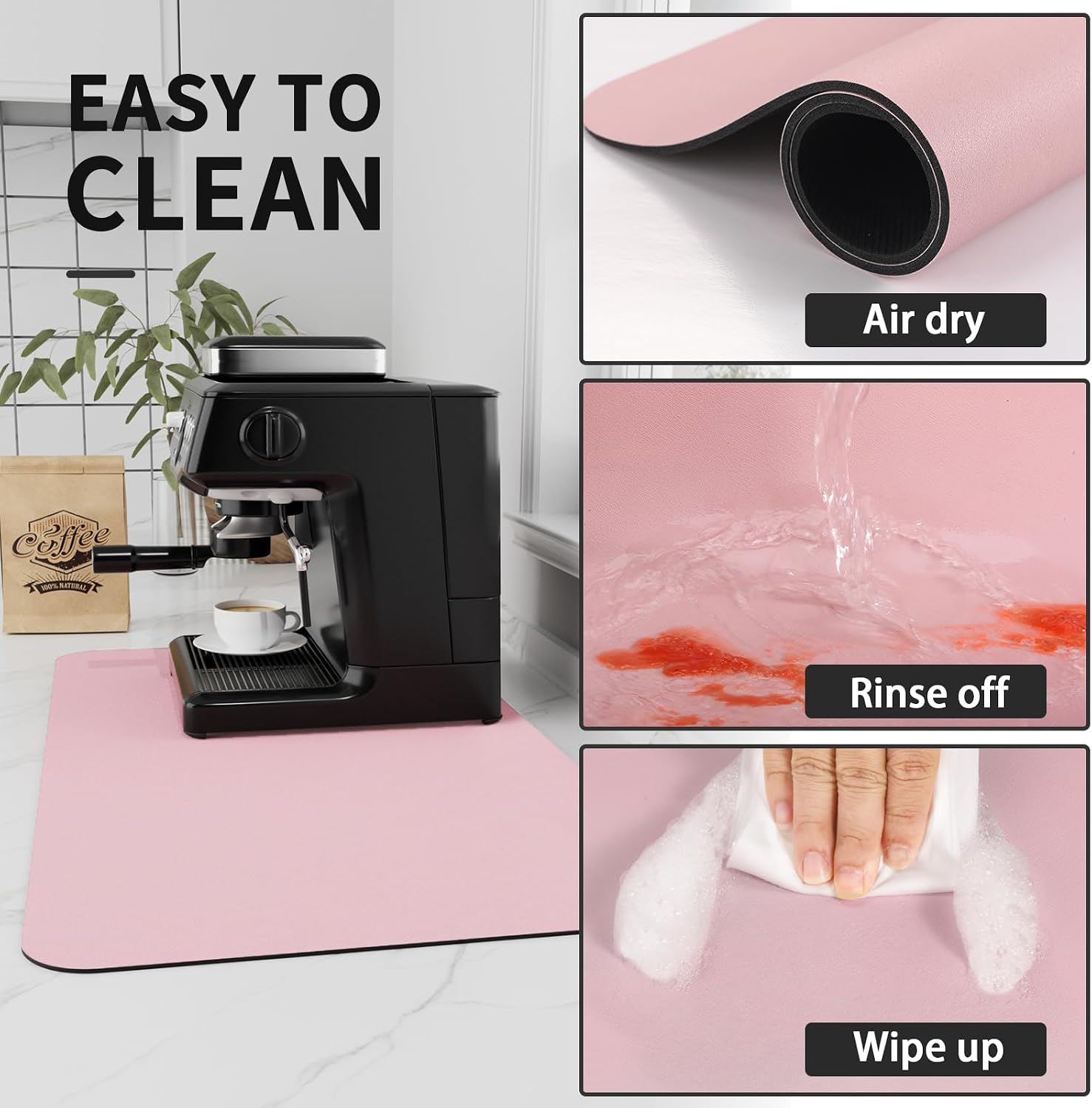 HotLive Coffee Mat - Absorbent Hide Stain Rubber Backed Dish Drying Mat for Kitchen Counter - Bar Mats for Countertops Accessories Fit Under Coffee Maker Espresso Machine image 4