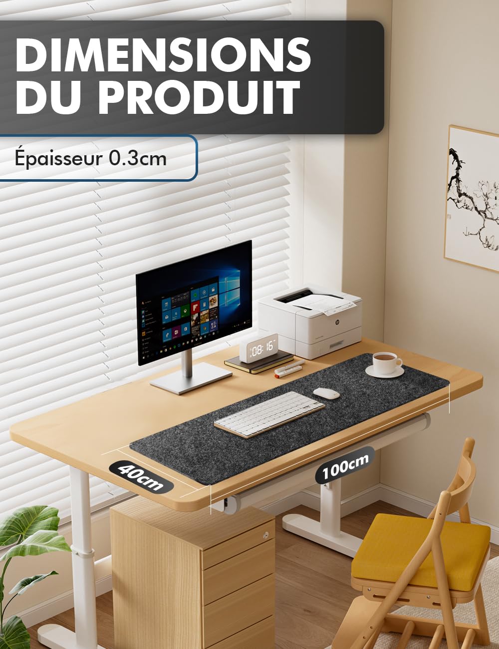shinfly Tappetino Scrivania Feltro, Sottomano Scrivania 100 x 40 cm, Tappeto Mouse Scrivania Grande Antiscivolo, Desk Mat per Computer Tastiera Laptop Gaming Ufficio, Grigio Scuro