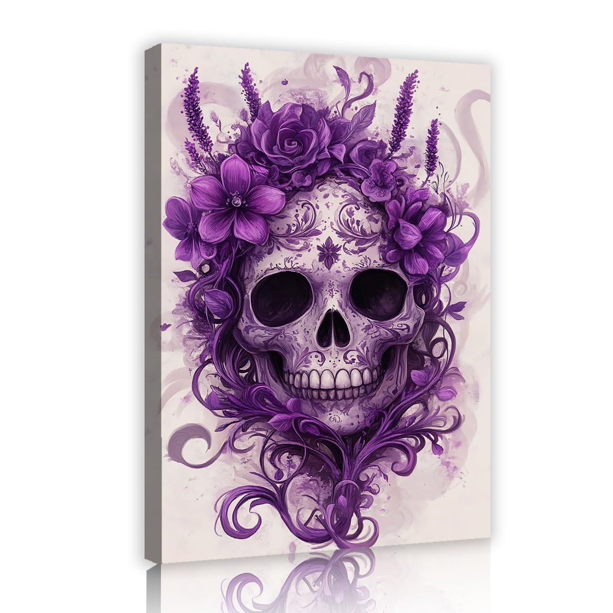 SHENGPOSTER Sztuka ścienna na płótnie gotycka kwiatowa czaszka do salonu lub sypialni Home Decor Boho Nowoczesna sztuka Giclee Print Wall Decor Purple Ready to Hang 55x80cm Innerframe