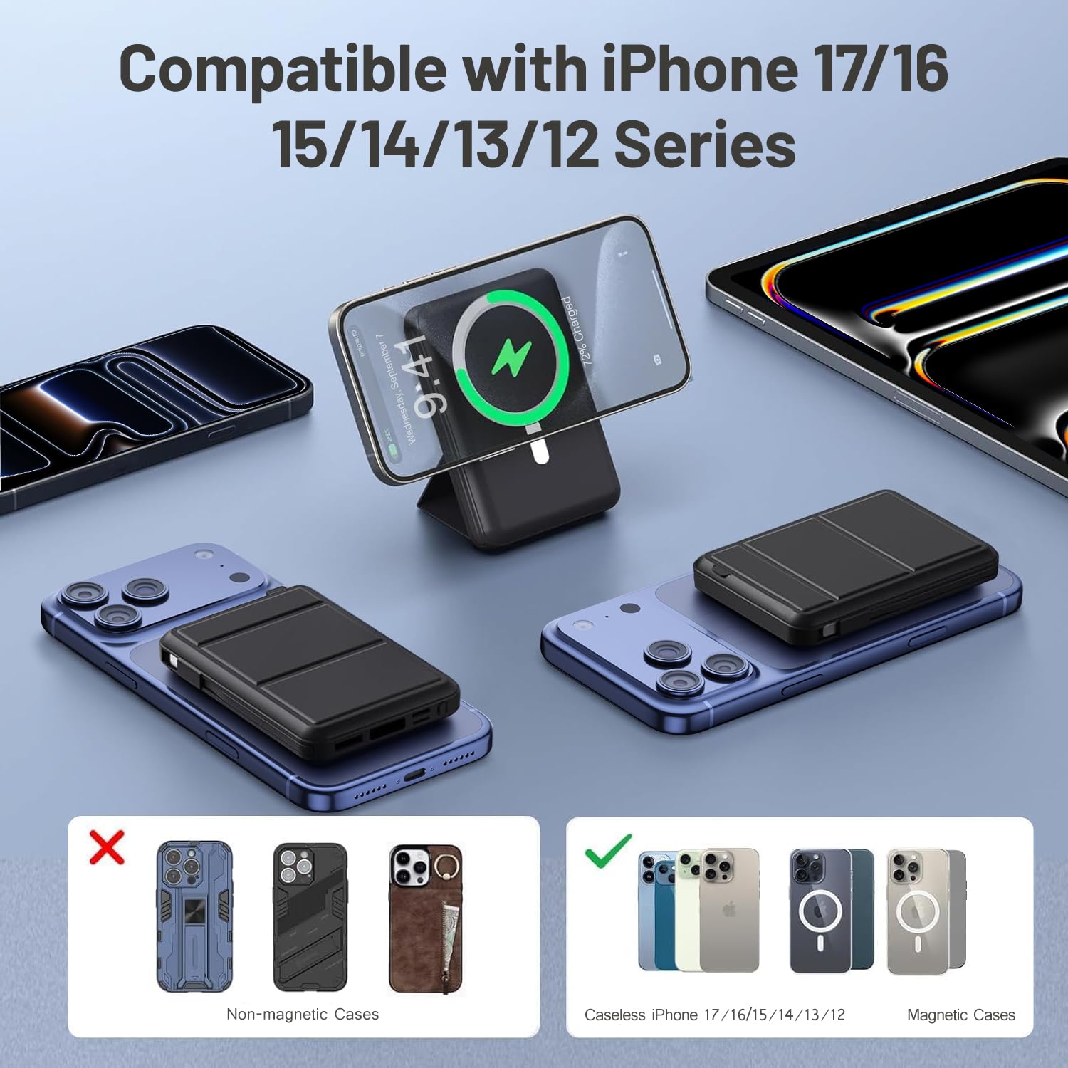 Azmuth for MagSafe Portable Charger, 10000mAh Magnetic Power Bank with 20W PD USB-C Fast Charging LED Display for MagSafe Battery Pack, Magnetic Travel Charger for iPhone 17/16/15/14/13/12 Series - 4