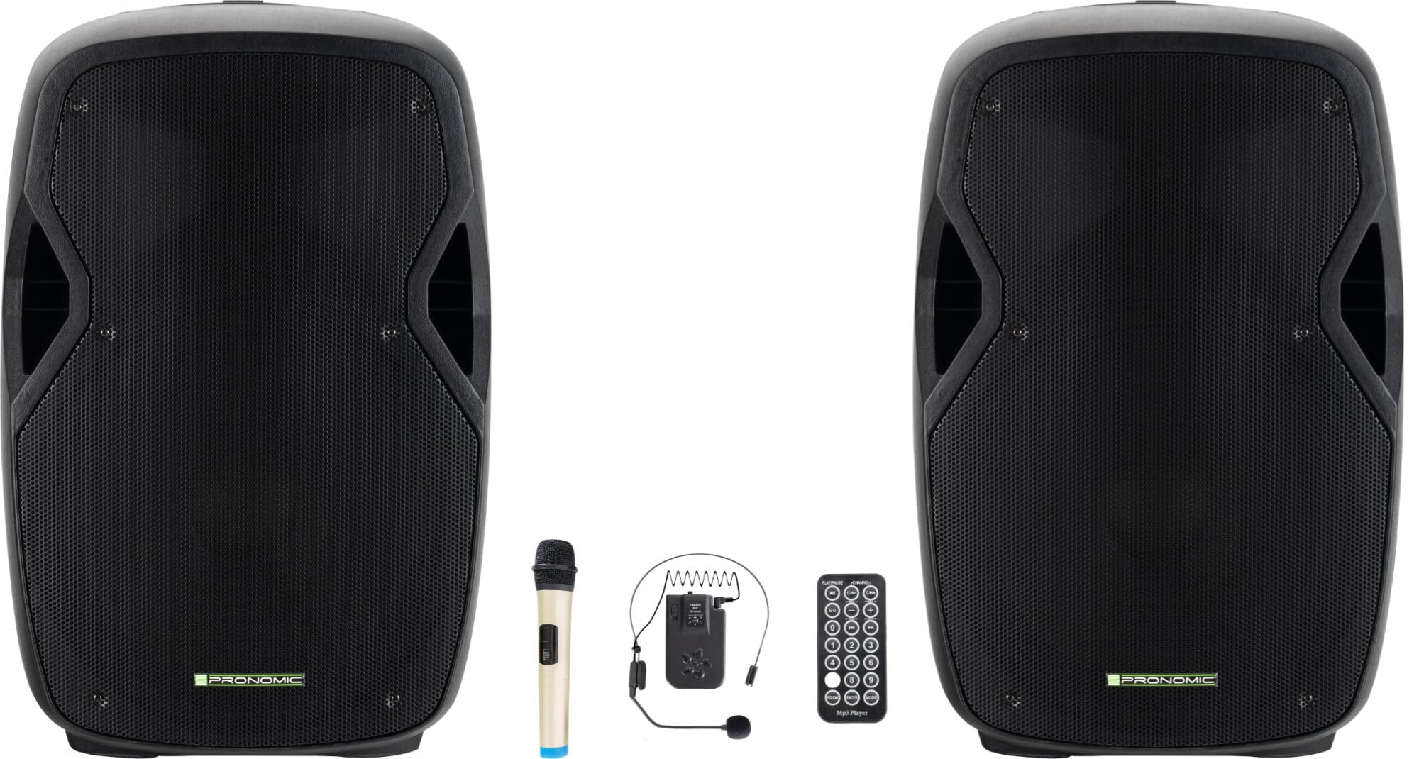 Pronomic Move 15" Partybox 2X Set - Mobile PA-Anlage Bluetooth Lautsprecher TWS - Musikbox mit leistungsstarkem Akku - Leistung 30W (RMS) - Inkl. Aktivbox, Funkmikrofon, Headset & Fernbedienung