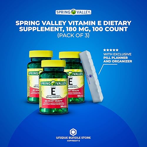 Miniatura 2 de Spring Valley, vitamina E, suplemento dietético, cápsulas blandas de vitamina E de 400 iu, 180 mg, 100 unidades + organizador de píldoras de 7 días