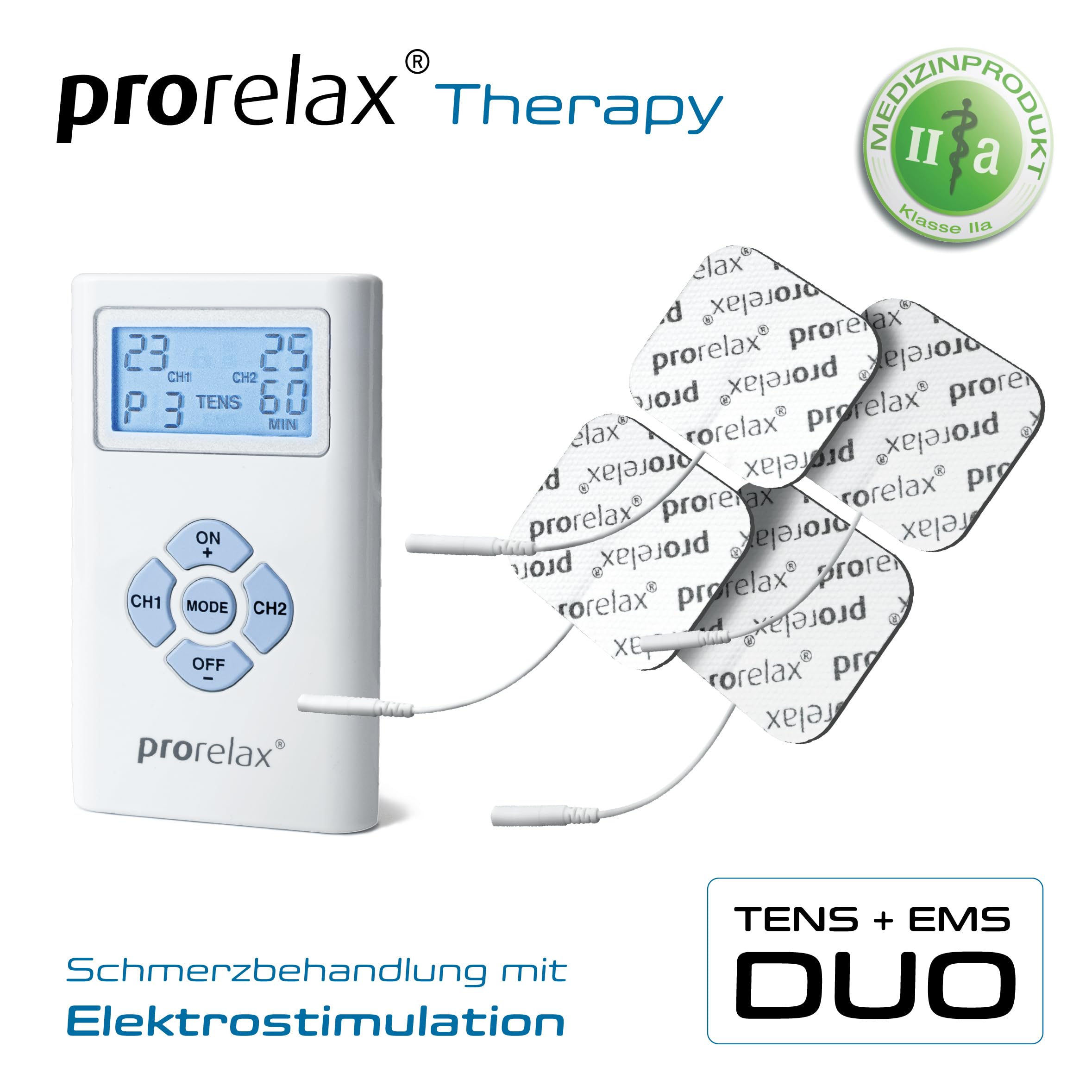 prorelax TENS/EMS Duo | Aparato de electroestimulación | 2 terapias con un solo aparato | Terapia natural para el dolor crónico y la musculación