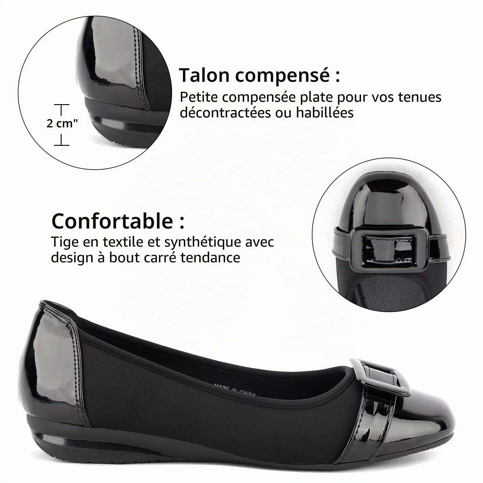 Greatonu - Ballerines carrées classiques fermées pour femme