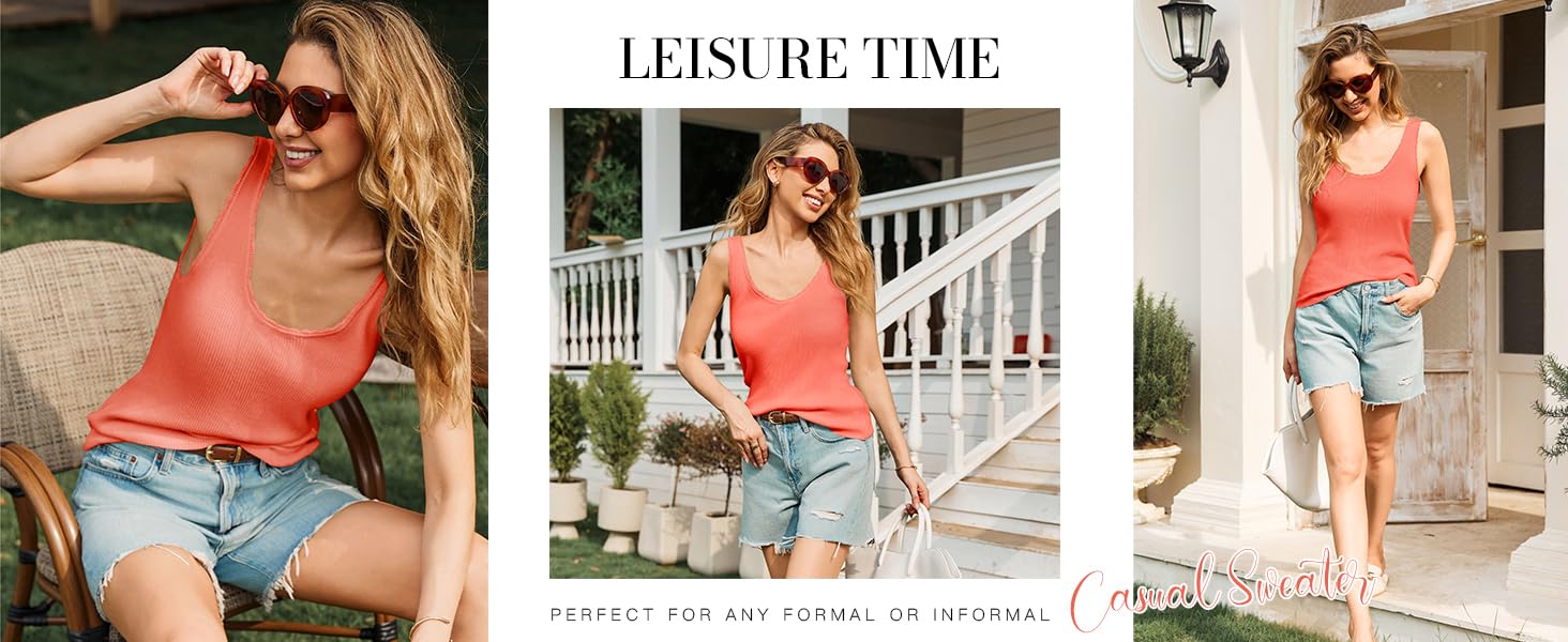 2026 Spring Summer Women's Ribbed Knit Tank Top, Scalloped Edge U-Neck Sleeveless Casual Sweater Vest — view 2
