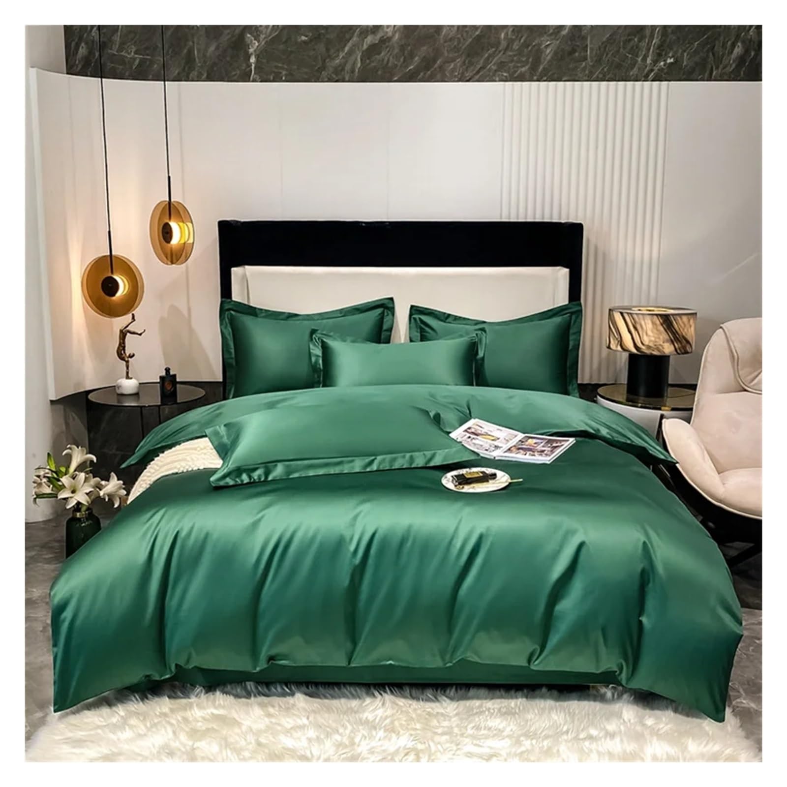 Literie coton égyptien housse de couette unie parure de lit 4 pièces drap king size