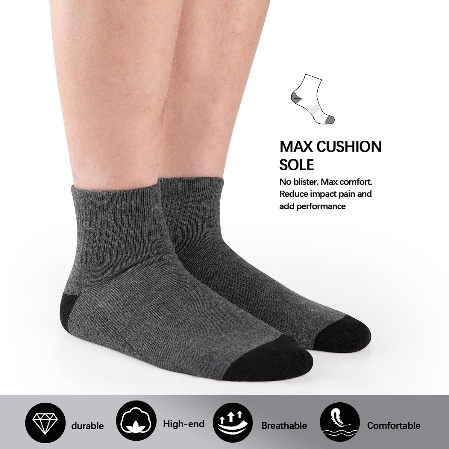 COOVAN 12 Pairs Mens Cushion Ankle Socks Men 12 Pack Low Cut Comfort Breathable Casual Socks - Image 5