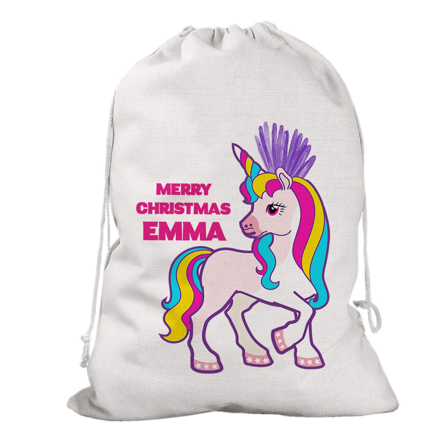 Giftme Personalised Unicorn Merry Christmas Santa Sack With Drawstrings Present-Toy Bag, Stoking Filler Bag. Storage Bag.