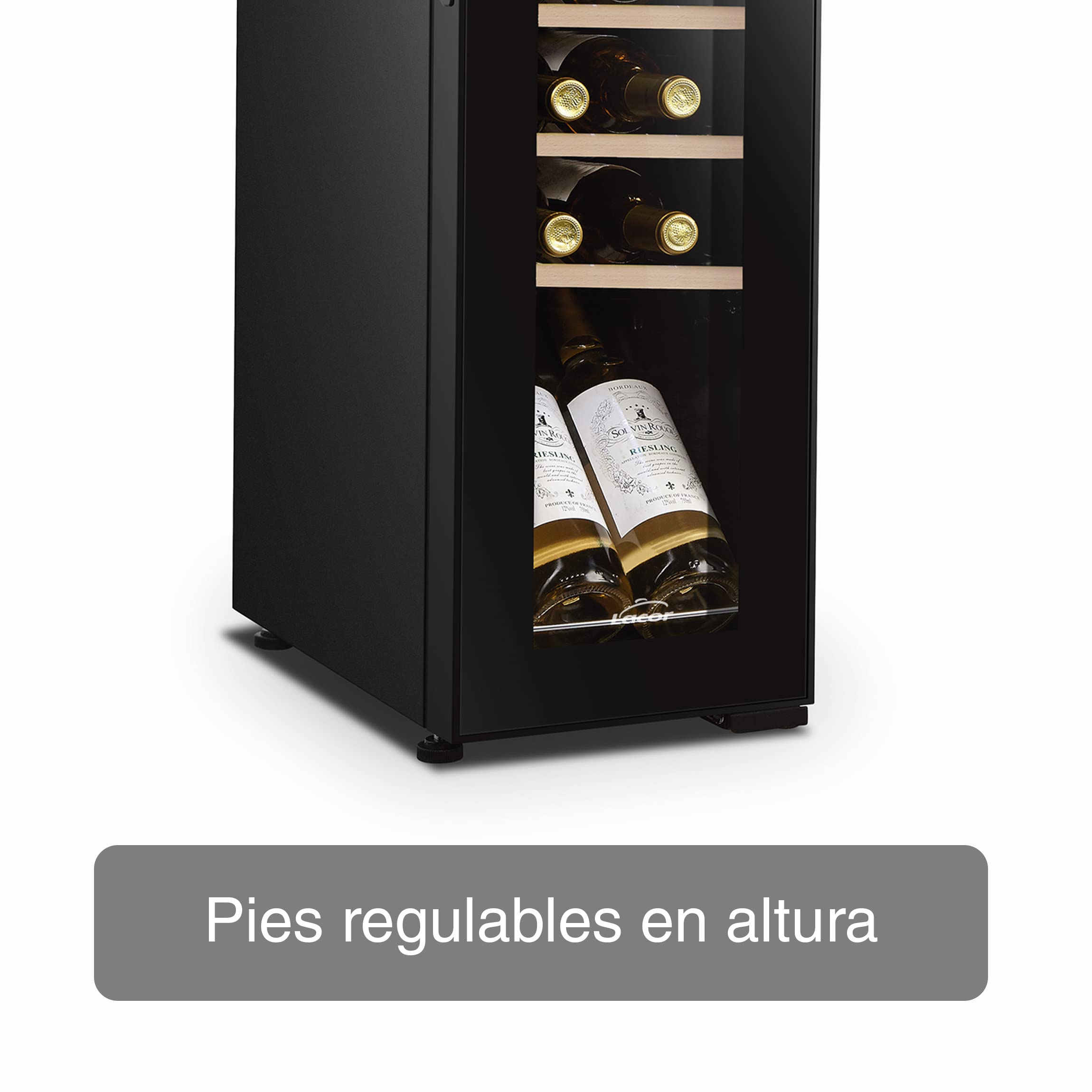 Lacor - 69701 - Vinoteca 12 Botellas, Nevera Vinos, Refrigerador con Compresor, Temperatura Regulable, Estantes Extraíbles, Silencioso, Sistema Antivibratorio, Acero Inoxidable, 25x45x79 cm