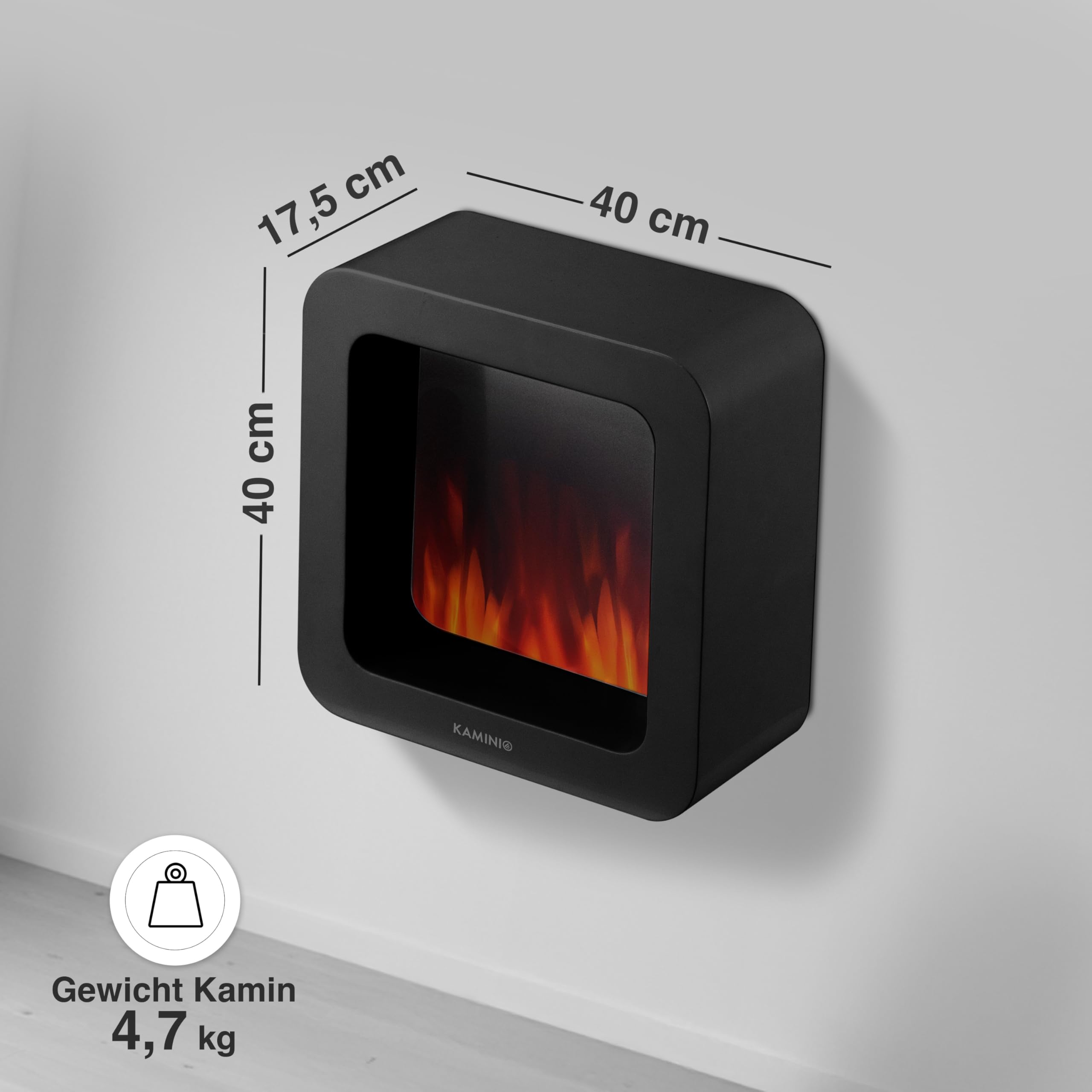 KAMINIO Elektrischer Tischkamin Mia XL - Dekoratives Elektro-Tischfeuer mit 3D-Flammeneffekt, ausdauerndem Akku für Portable Nutzung (Schwarz, 16"/40cm)