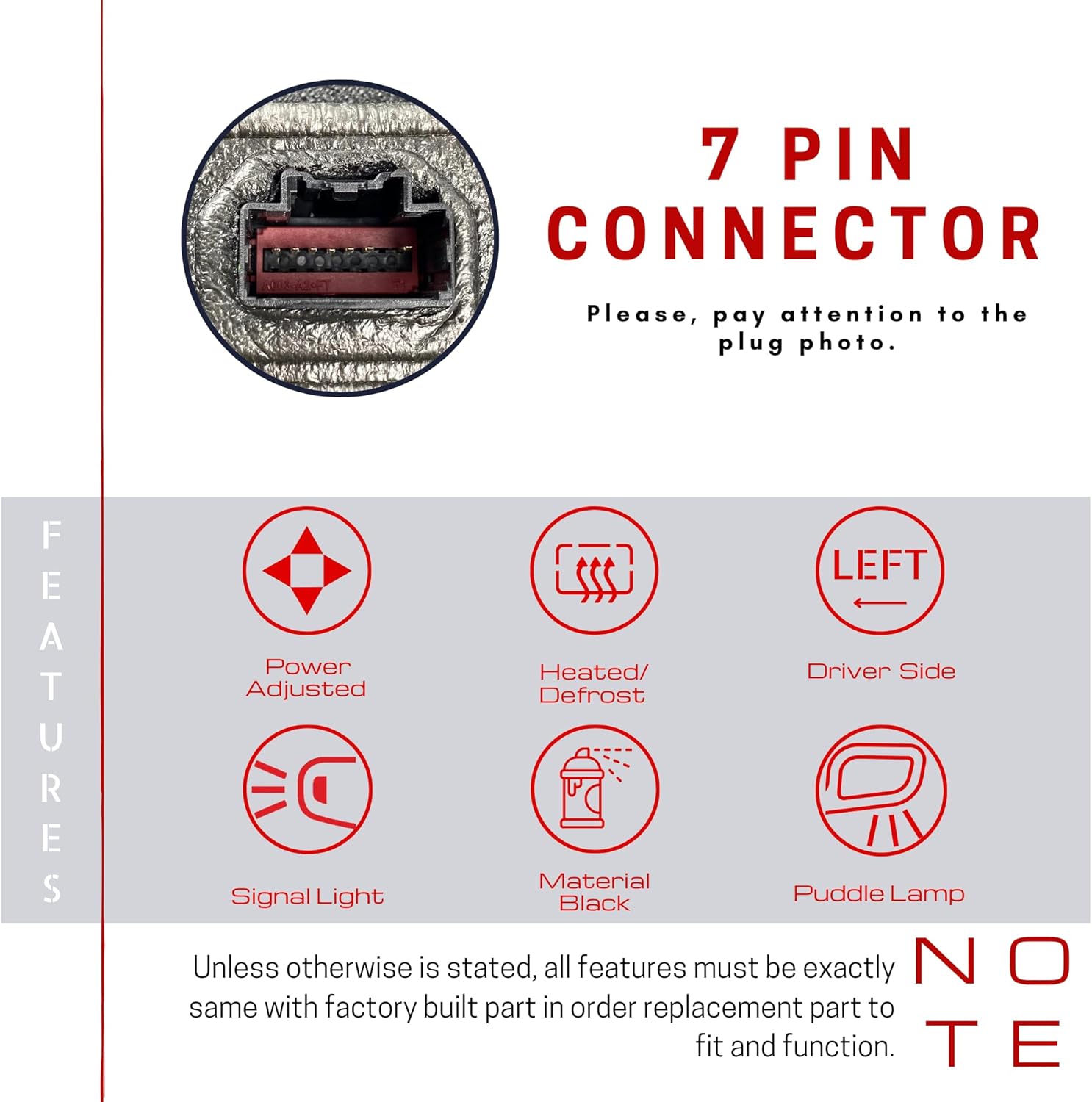 Spieg Driver Side Mirror for 2016-2019 Ford Explorer Power Heated Manual Fold Turn Signal Puddle Lamp Spotter Glass Black 7 Pins Left FO1320554