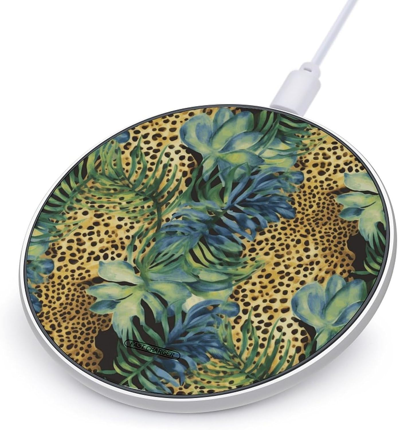 Print Animal Leopard Print Jungle Wireless Charger 10W Max Wireless Charging Pad Qi Charger Anti-Slip Magnetic Wireless Charger Fast Charging Pad Ultra-Thin & Portable Charging Station