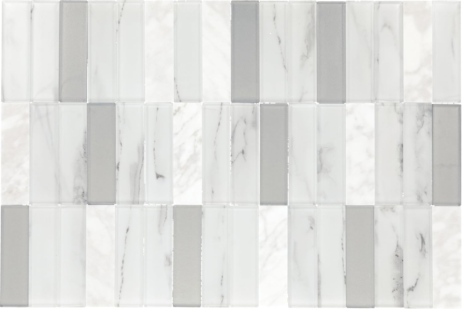 Daltile Perfit Mosaix 1" x 4" Natural Stone Straight Stack Mosaic in Polished White Carrara & Glass (7 PC per Carton) (10.57 SQFT per Carton)