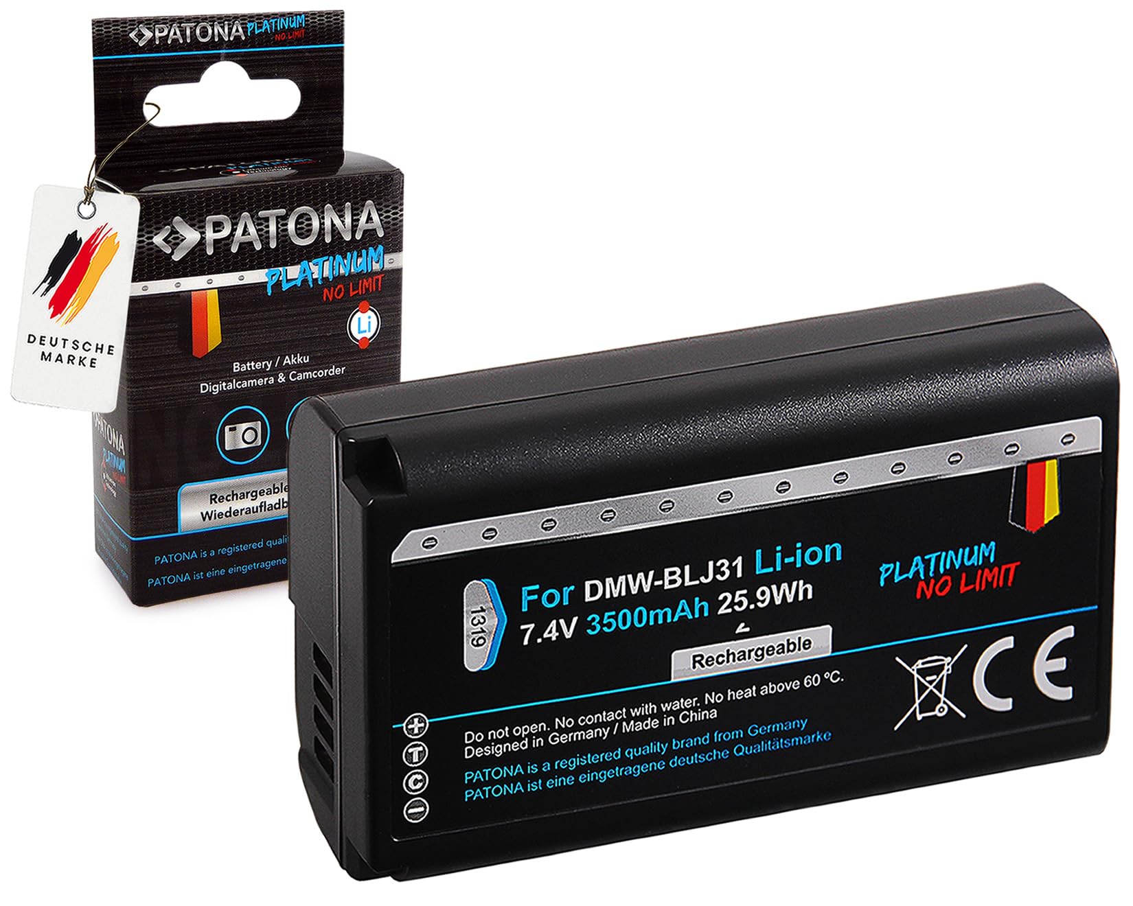 PATONA Set 2X DMW-BLJ31 3500mAh + Cargador Doble LCD USB-C – Repuesto para Panasonic DMW-BLJ31 – para Lumix DC-S1 S1R S1H – Entrada Micro USB y USB-C