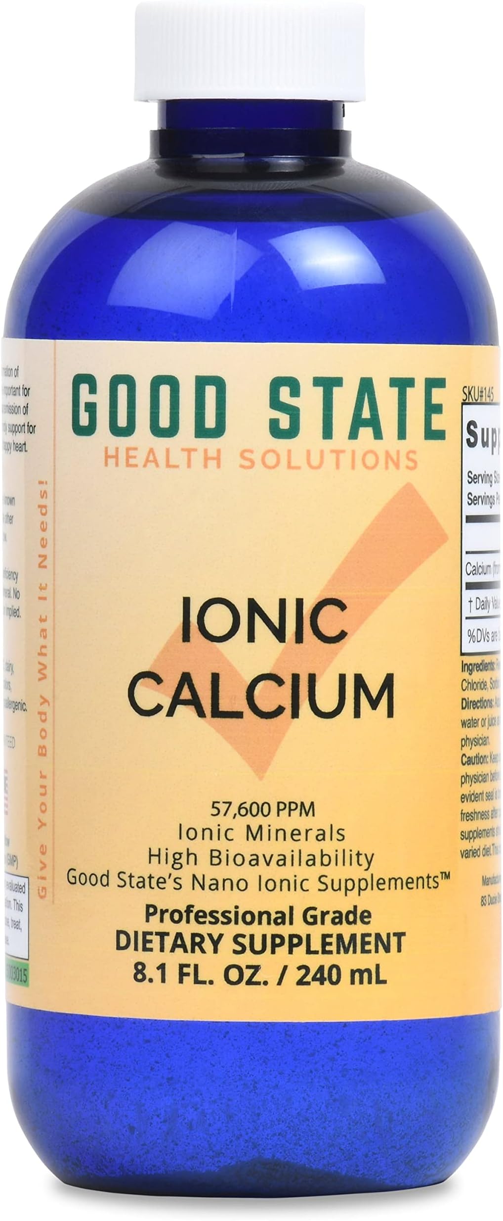Good State | Ionic Calcium | Natural | Nano Sized Mineral Technology | Professional Grade | Supports Healthy Bones, Tendons & Ligaments | 96 Servings at 400 mg | 8 Fl oz Bottle