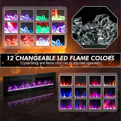 Miniatura 2 de MFSTUDIO Chimenea eléctrica de 72 pulgadas con control remoto y pantalla táctil, calentador de chimenea empotrado y montado en la pared, chimenea