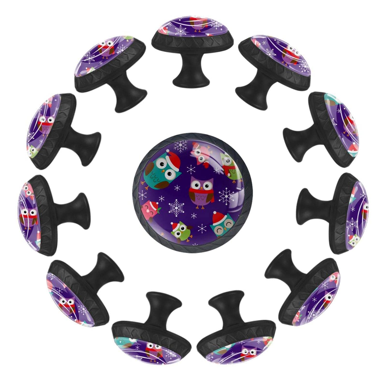 Boutons de tiroir chouette de Noël en verre et métal violet 35mm
