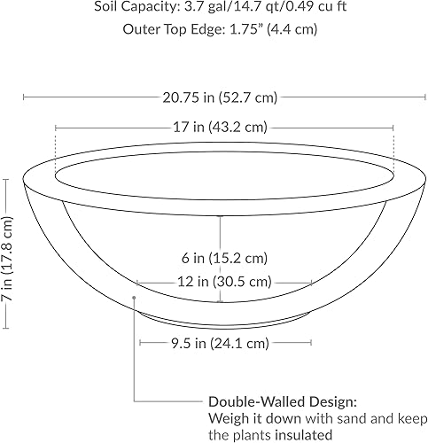Miniatura 6 de Sunnydaze Percival - Maceta poco profunda de 20.75 pulgadas para flores y suculentas, diseño de poliresina de doble pared, color gris