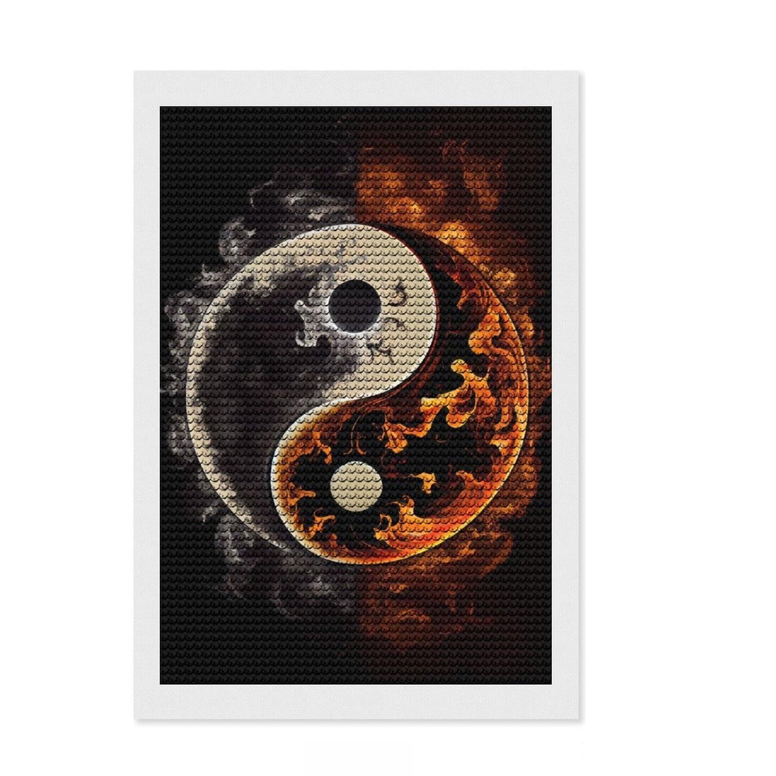 Junmoney Shadow Flame Yin and Yang Crystal Diamond Art Kit 8"x12", Cute Room Decor, Stress Relief Craft, Artistic Hobby, Vintage Style Decor