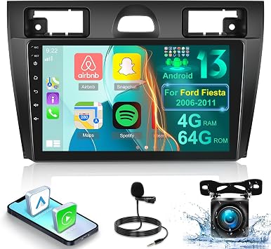 4G+64G Android 13 Car Stereo for Ford Fiesta 2006-2011-9 Inch Touchscreen Radio with Wireless Carplay & Android Auto/WiFi/GPS/Bluetooth 5.0/32 EQ/FM RDS Radio